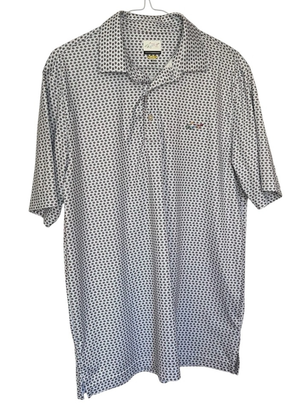 Greg Norman Collection White Short Sleeve Performance Fish Golf Polo Shirt